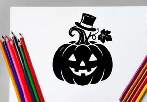 Halloween Pumpkin with Jack-o'-Lantern Face and Top Hat