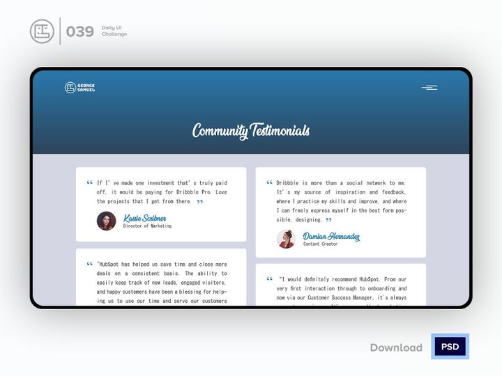 Testimonials | Daily UI challenge - Day 039/100