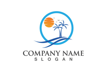 Blue water wave And sun logo design template preview picture