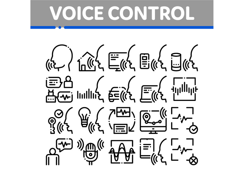 Voice Control Collection Elements Icons Set Vector