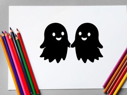 Niedliche Geisterfiguren, die sich an den Händen halten in schwarzer Silhouette