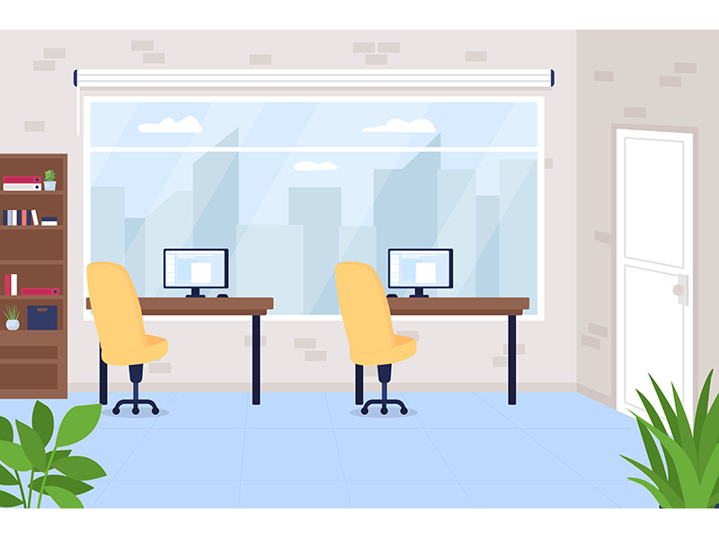 Office workspace flat color vector illustration