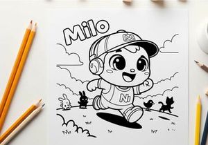Cute cartoon boy with pets running vector illustration