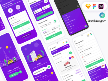 Buy Bike and Car Insurance online Mobile App UI Kit preview picture