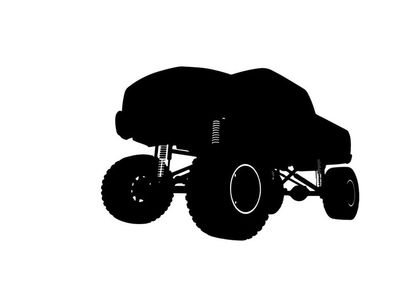 Silhouette of a large monster truck with oversized tires
