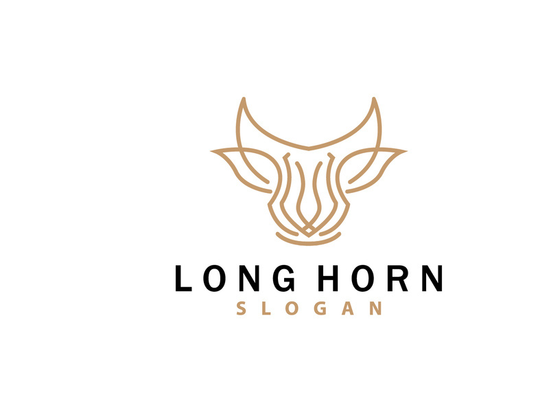 LongHorn Animal Logo Design, Farm Retro Vintage Horn Minimalist Simple Template Illustration