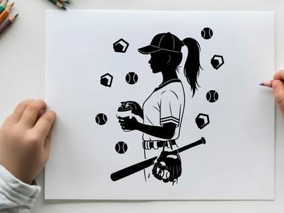 Silhouette of a female baseball player in action