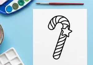 Christmas candy cane line art icon with a star shape for holiday design projects