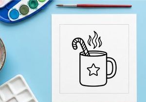 Taza de chocolate caliente con agitador de bastón de caramelo y vapor para celebración navideña festiva