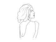 Line art portrait woman, Flower face one line vector illustration