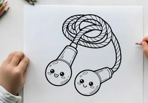 Cute light bulbs with faces holding rope vector illustration