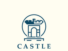 Castle kingdom logo graphic template design, Ancient castle vintage vector