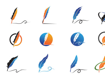Feather pen write sign logo template app icons preview picture