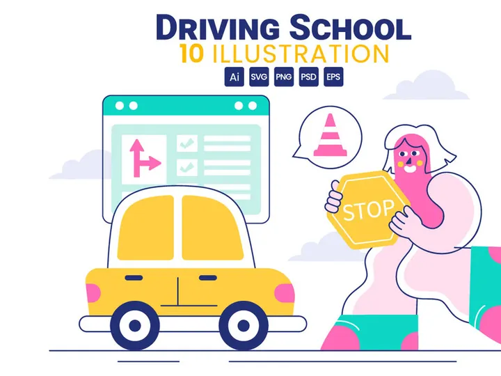 10 Driving School Vector Illustration