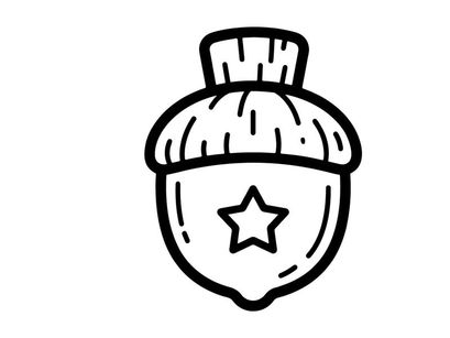 Acorn icon with a star symbol. Simple line art illustration of a nut for autumn design.