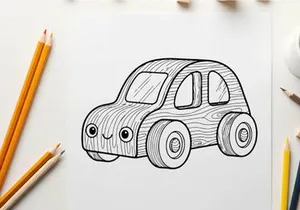 Cute cartoon car smiling vector illustration flat design