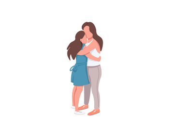 Mom and daughter flat color vector faceless characters preview picture