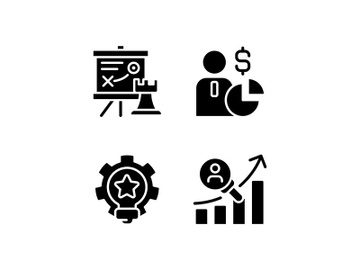 Successful business formula black glyph icons set on white space preview picture