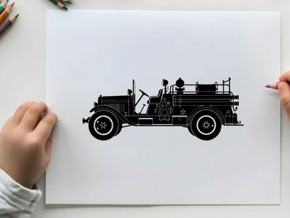 Vintage fire truck silhouette from early 20th century