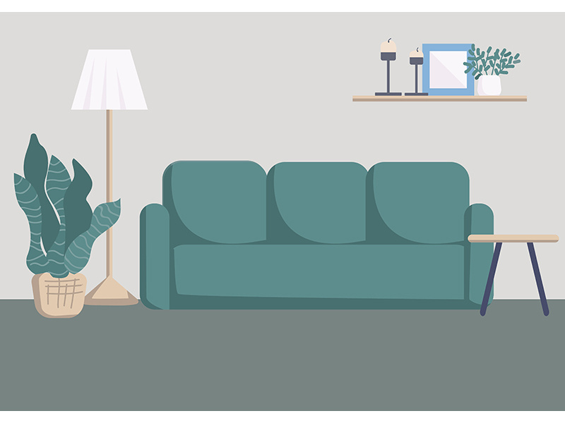 Modern living room interior flat color vector illustration