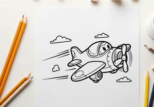 Cute paper airplane flying with clouds vector illustration