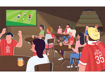 Watching football game flat color vector illustration preview picture