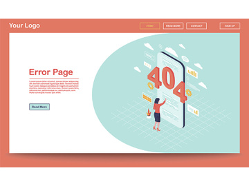 Error page isometric landing page template preview picture