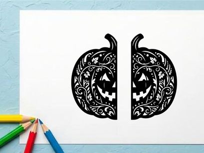Silueta decorativa de calabaza de Halloween con patrones intrincados y rostro tallado