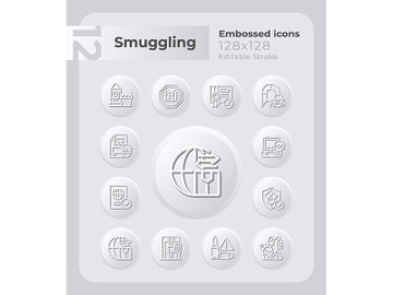 Combat smuggling embossed icons set preview picture