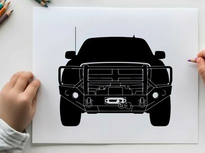 Silhouette of a rugged off road vehicle with a grill and bumper