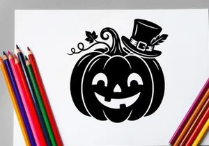 Halloween Pumpkin with Jack-o'-Lantern Face and Witch Hat