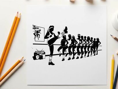 Silhouette of a woman leading a line of dancing silhouettes