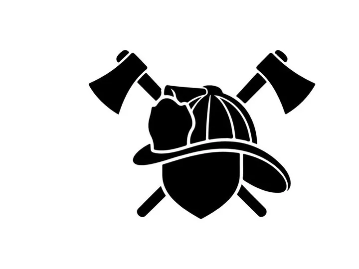 Firefighter silhouette logo with crossed axes and heart