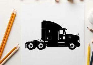 Silhouette of a semi truck against a white background