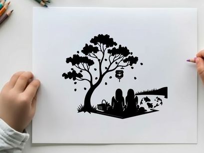 Couple picnic under a tree with lantern