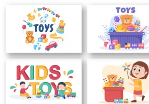 16 Kids Toys in Kindergarten Cartoon Illustration