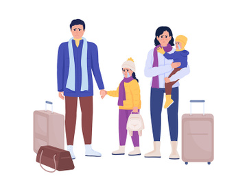Family waiting for evacuation on train station color vector characters preview picture