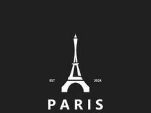 Tower Paris france Black Silhouette logo design template Illustration