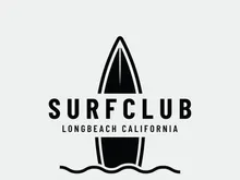 Vintage surfboard logo,surfing on summer beach.For business,badge,holiday, ,label,emblem.