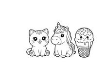Cute cartoon cat unicorn ice cream vector illustration