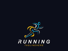 Running sport athlete logo design concept illustration template