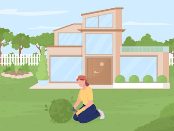 Taking care of plants outdoor color vector illustration preview picture