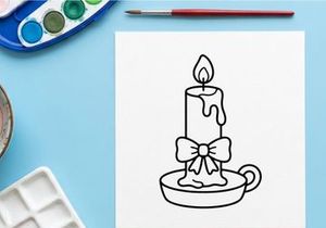 Hand-drawn Halloween candle in a cup with melting wax. Spooky holiday tea light illustration for festive decor and invitations.