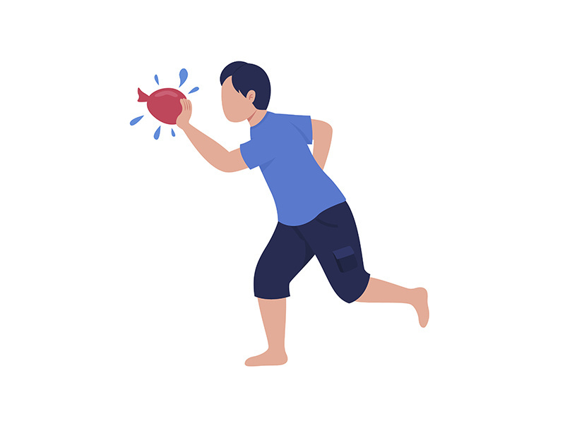 Boy throwing water bomb semi flat color vector character