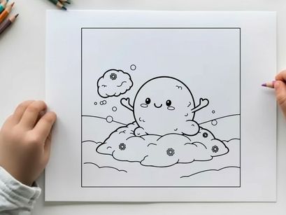 Cute cloud character relaxing in bathtub vector illustration