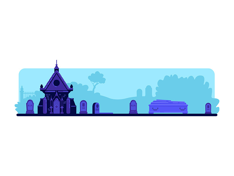 Cemetery flat color vector illustration