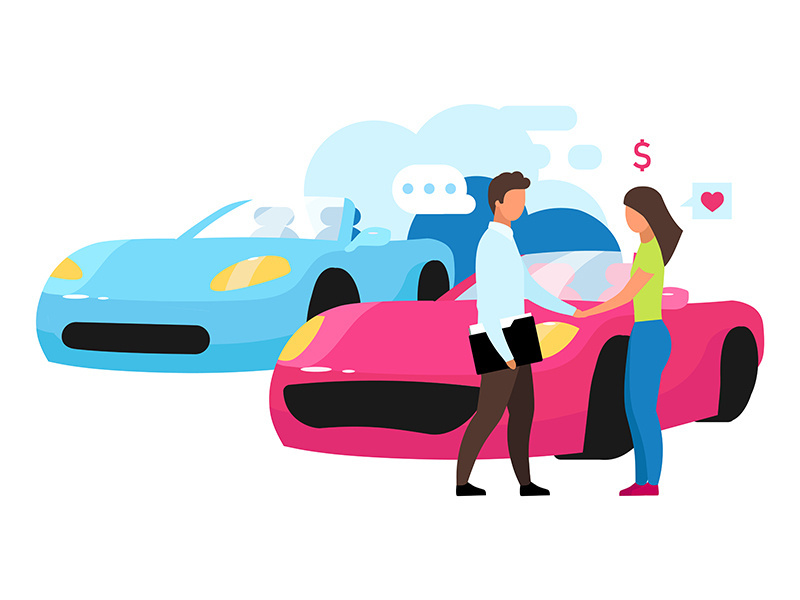 Car dealership flat vector illustration