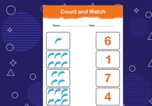 10 Pages Count and match with the correct number. Matching education game. Count how many items and choose the correct number