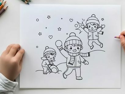 Children playing winter sports vector illustration flat design