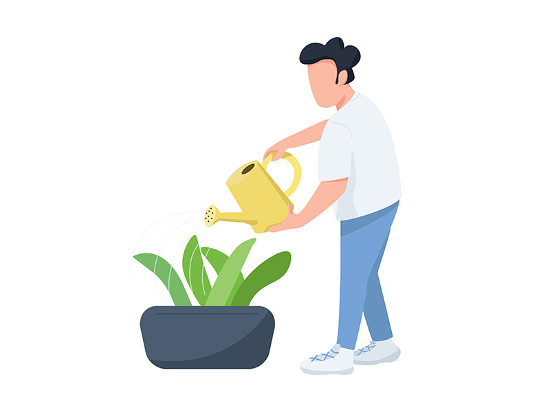 Man with watering can, male gardener, horticulturist flat color vector faceless character